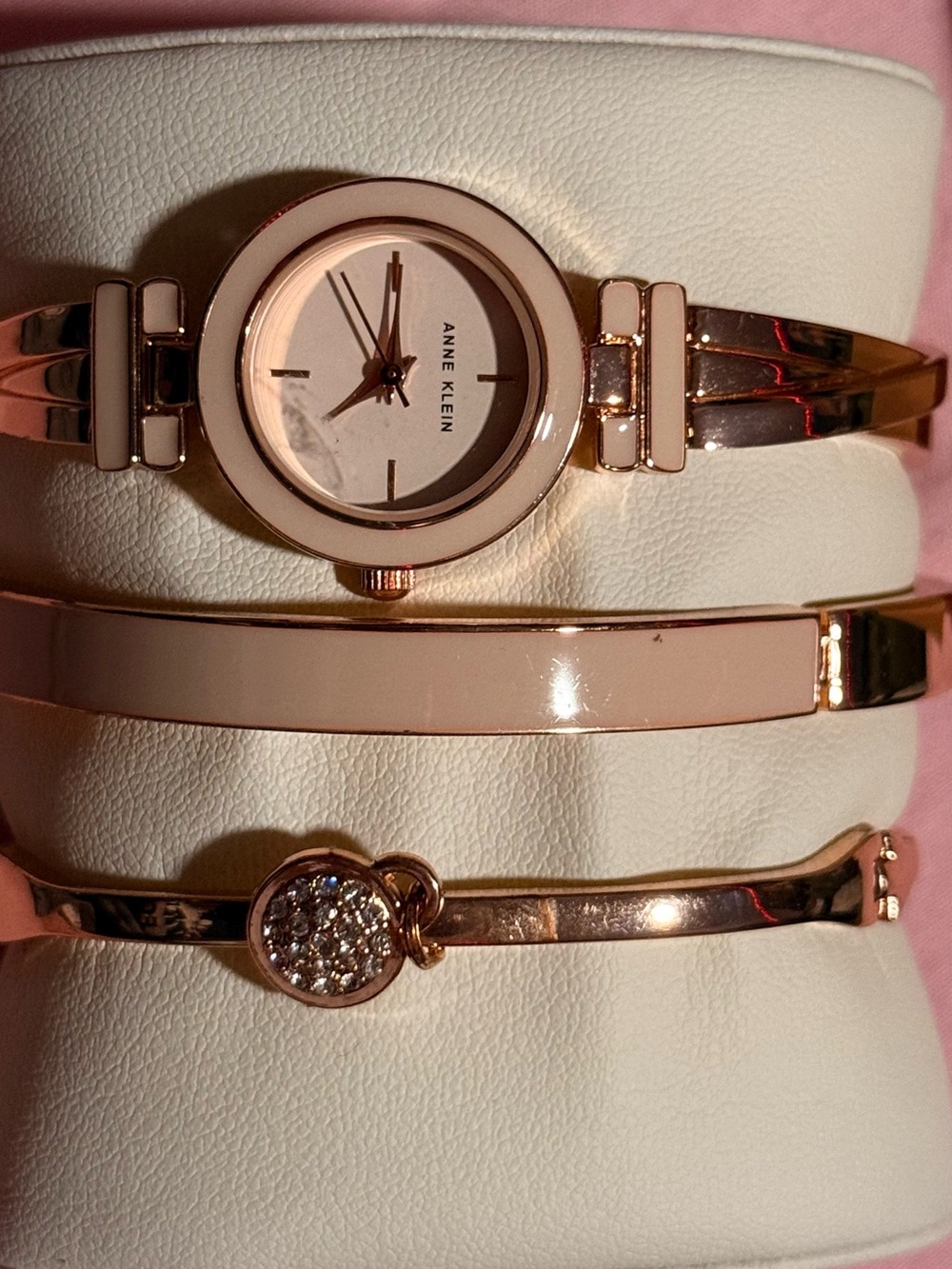 Anne Klein Rose Gold and Blush Three-Piece Watch Bracelet Set